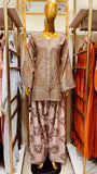 Mocha Embroidered 2 Piece Suit with Printed Shalwar