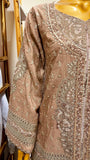 Mocha Embroidered 2 Piece Suit with Printed Shalwar