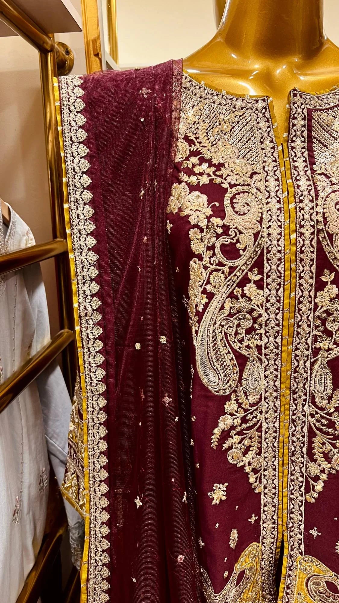 Mulberry & Mustard Embroidered 3 Piece Suit for Walima & Mehndi