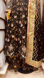 Black Floral Embroidered 3 Piece Suit with Net Dupatta