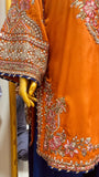 Burnt Orange & Navy Embroidered 3 Piece Suit for Mehndi & Dawat