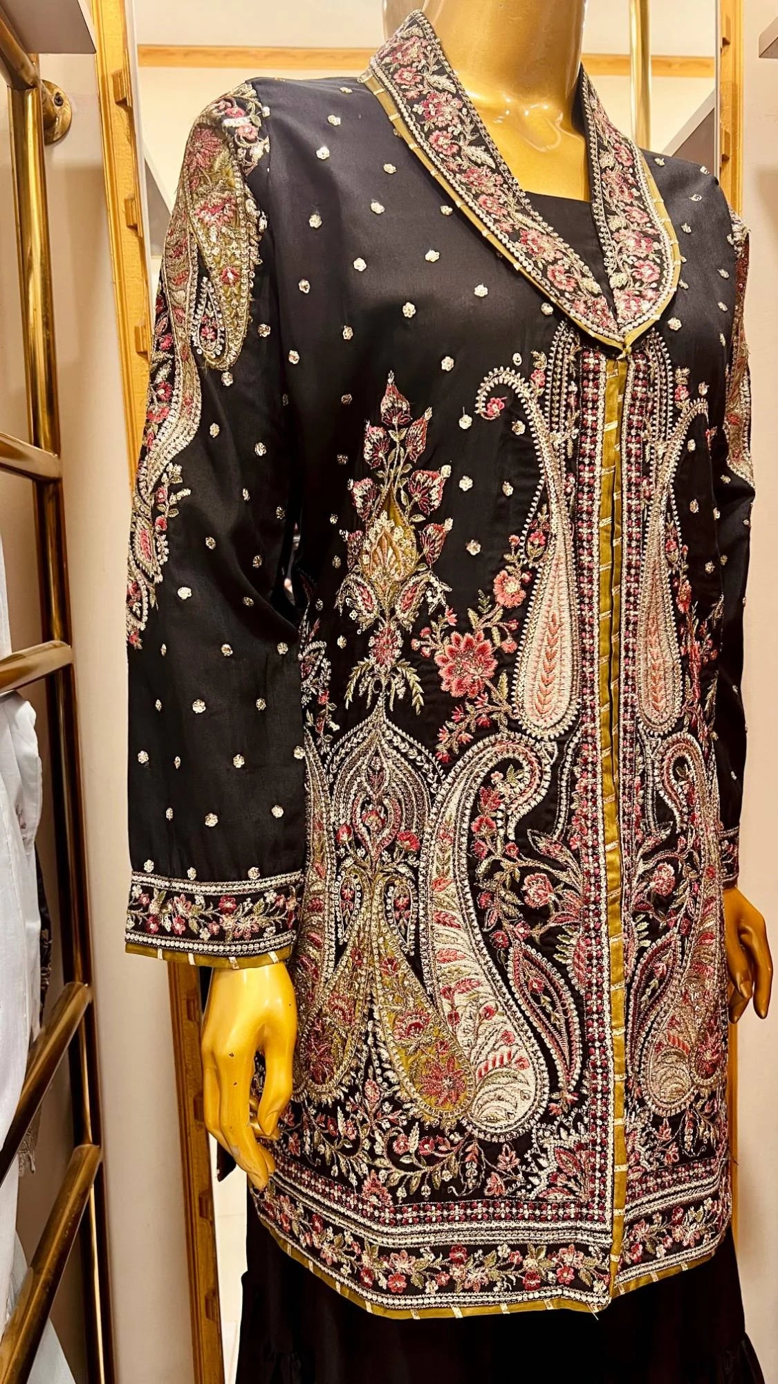 Black Embroided Viscose Shirt with Gharara 2 Pc