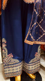 Burnt Orange & Navy Embroidered 3 Piece Suit for Mehndi & Dawat
