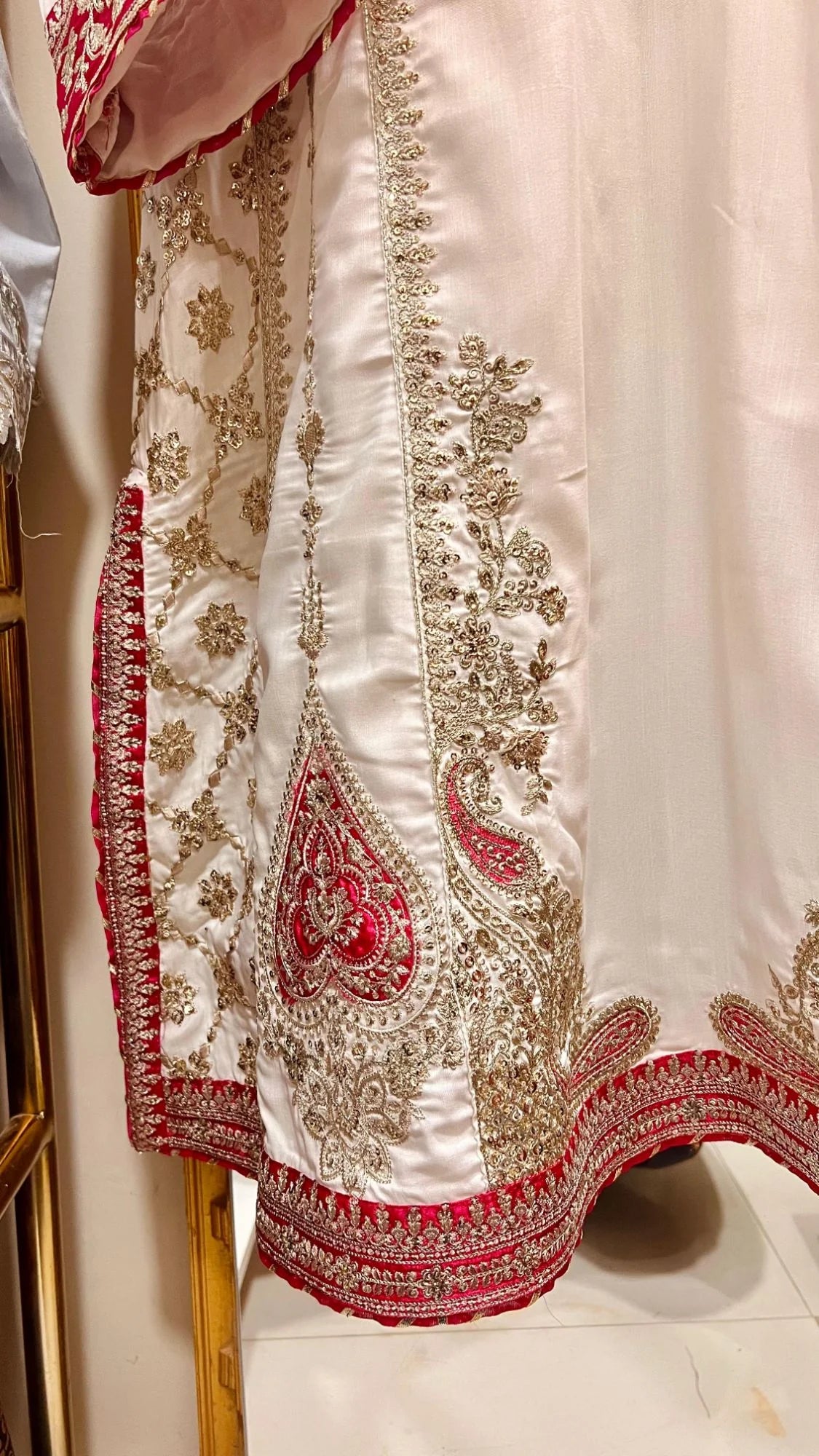 Ivory & Fuchsia Embroidered 3 Piece Suit for Nikkah & Walima