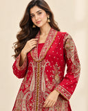 Red Embroidered Viscose Shirt with Gharara 2 Pc
