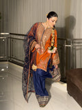 Burnt Orange & Navy Embroidered 3 Piece Suit for Mehndi & Dawat