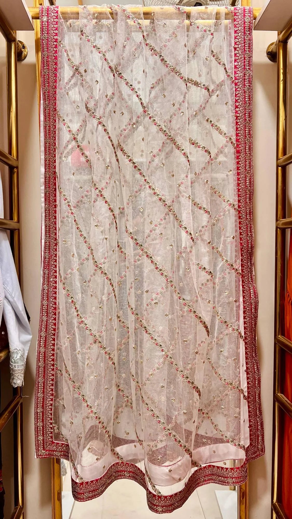 Ivory & Fuchsia Embroidered 3 Piece Suit for Nikkah & Walima