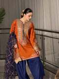 Burnt Orange & Navy Embroidered 3 Piece Suit for Mehndi & Dawat