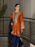 Burnt Orange & Navy Embroidered 3 Piece Suit for Mehndi & Dawat