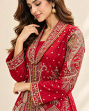 Red Embroidered Viscose Shirt with Gharara 2 Pc