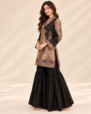 Black Embroided Viscose Shirt with Gharara 2 Pc