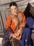 Burnt Orange & Navy Embroidered 3 Piece Suit for Mehndi & Dawat