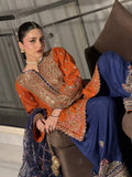 Burnt Orange & Navy Embroidered 3 Piece Suit for Mehndi & Dawat