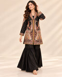 Black Embroided Viscose Shirt with Gharara 2 Pc