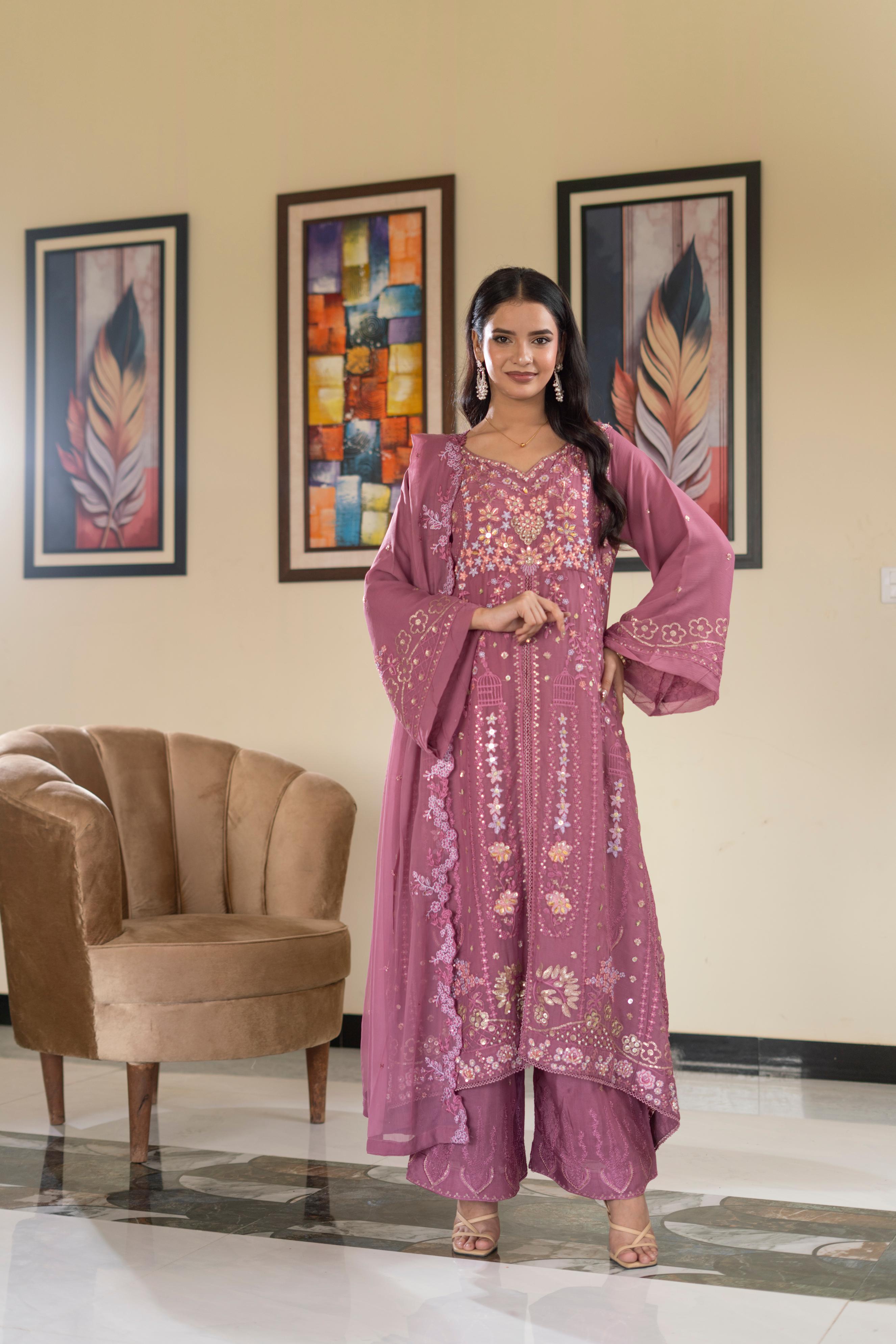 Pastel Riwaayat – Dusty Onion | 3 Piece Stitched Chiffon Suit