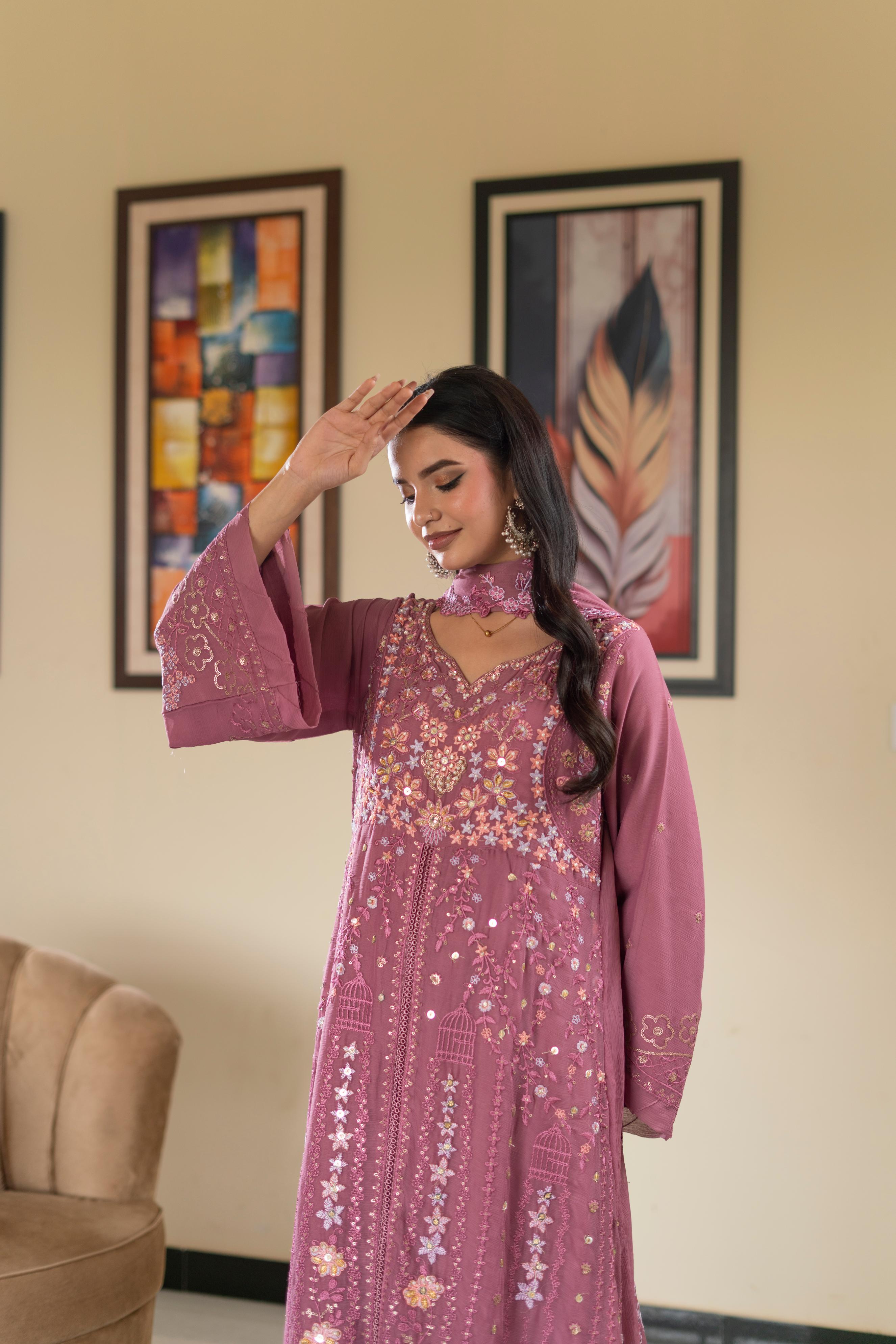 Pastel Riwaayat – Dusty Onion | 3 Piece Stitched Chiffon Suit