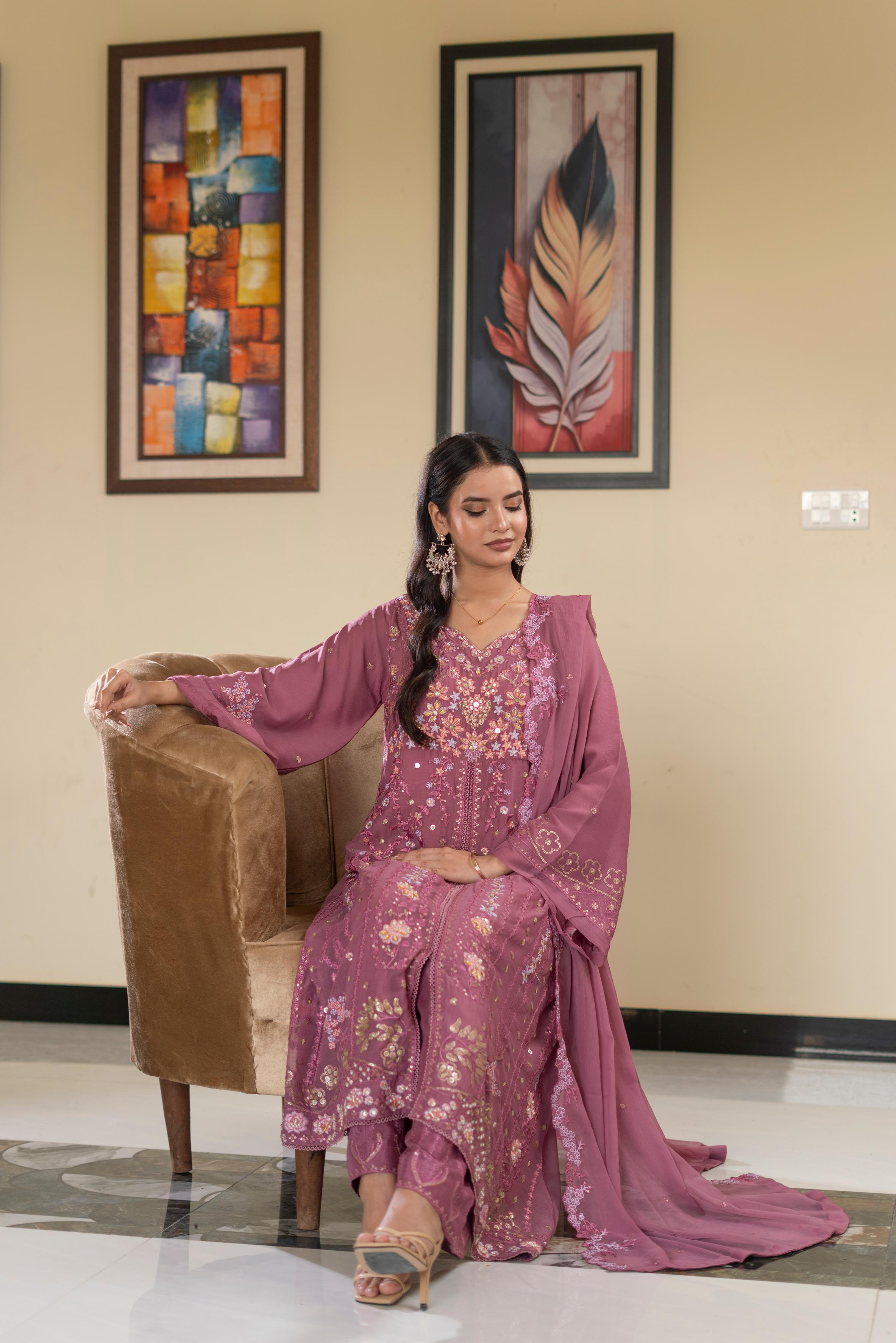 Pastel Riwaayat – Dusty Onion | 3 Piece Stitched Chiffon Suit