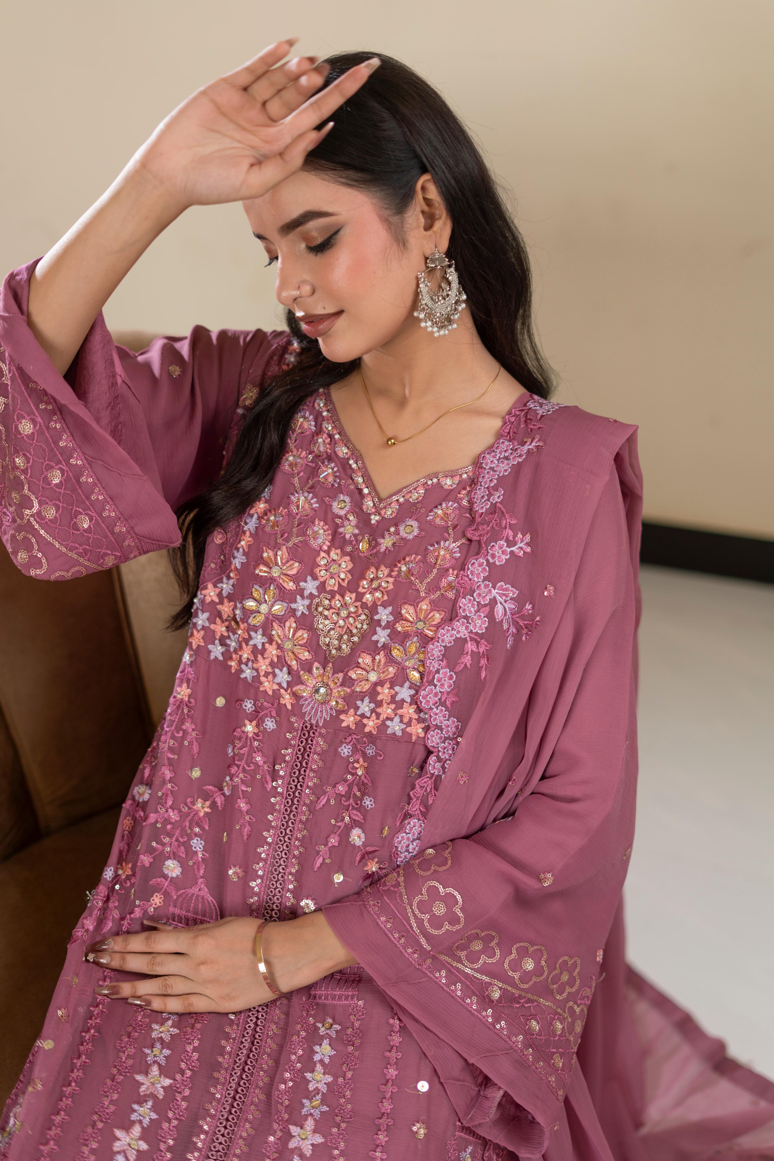 Pastel Riwaayat – Dusty Onion | 3 Piece Stitched Chiffon Suit
