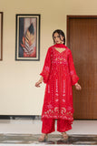 Pastel Riwaayat – Crimson Red | 3 Piece Stitched Chiffon Suit