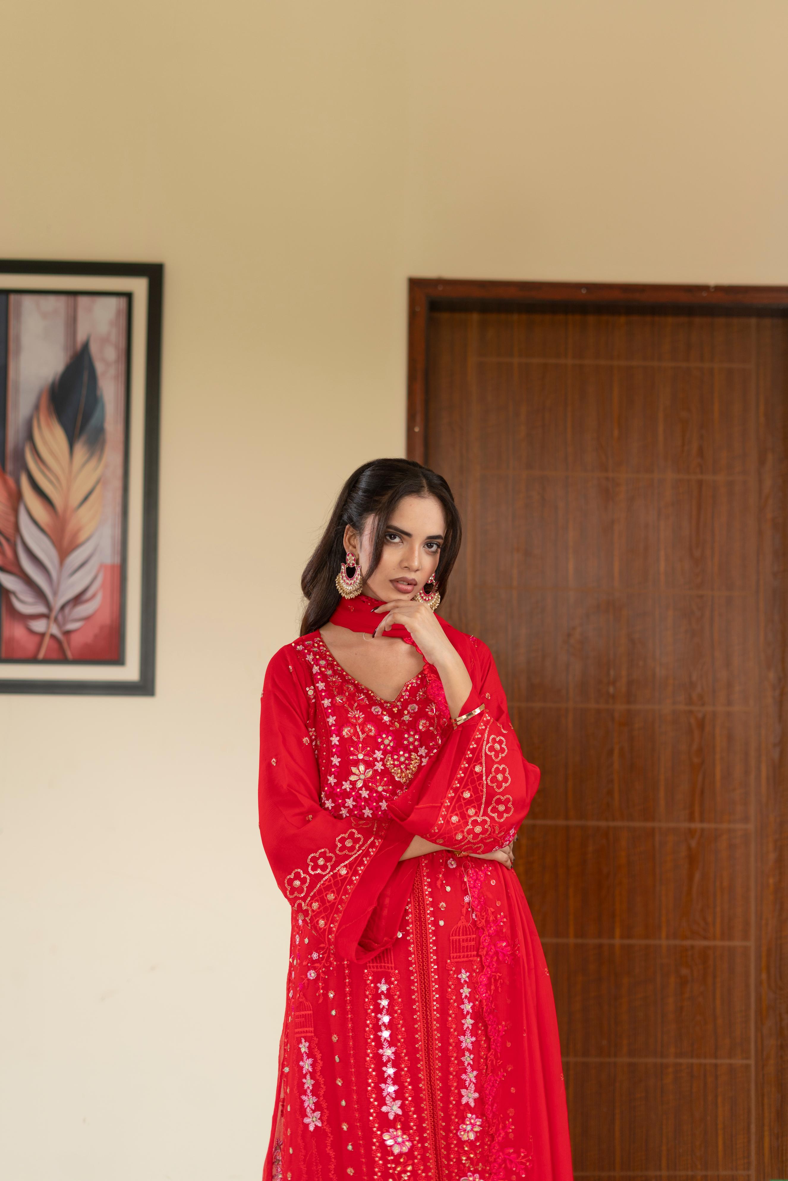 Pastel Riwaayat – Crimson Red | 3 Piece Stitched Chiffon Suit