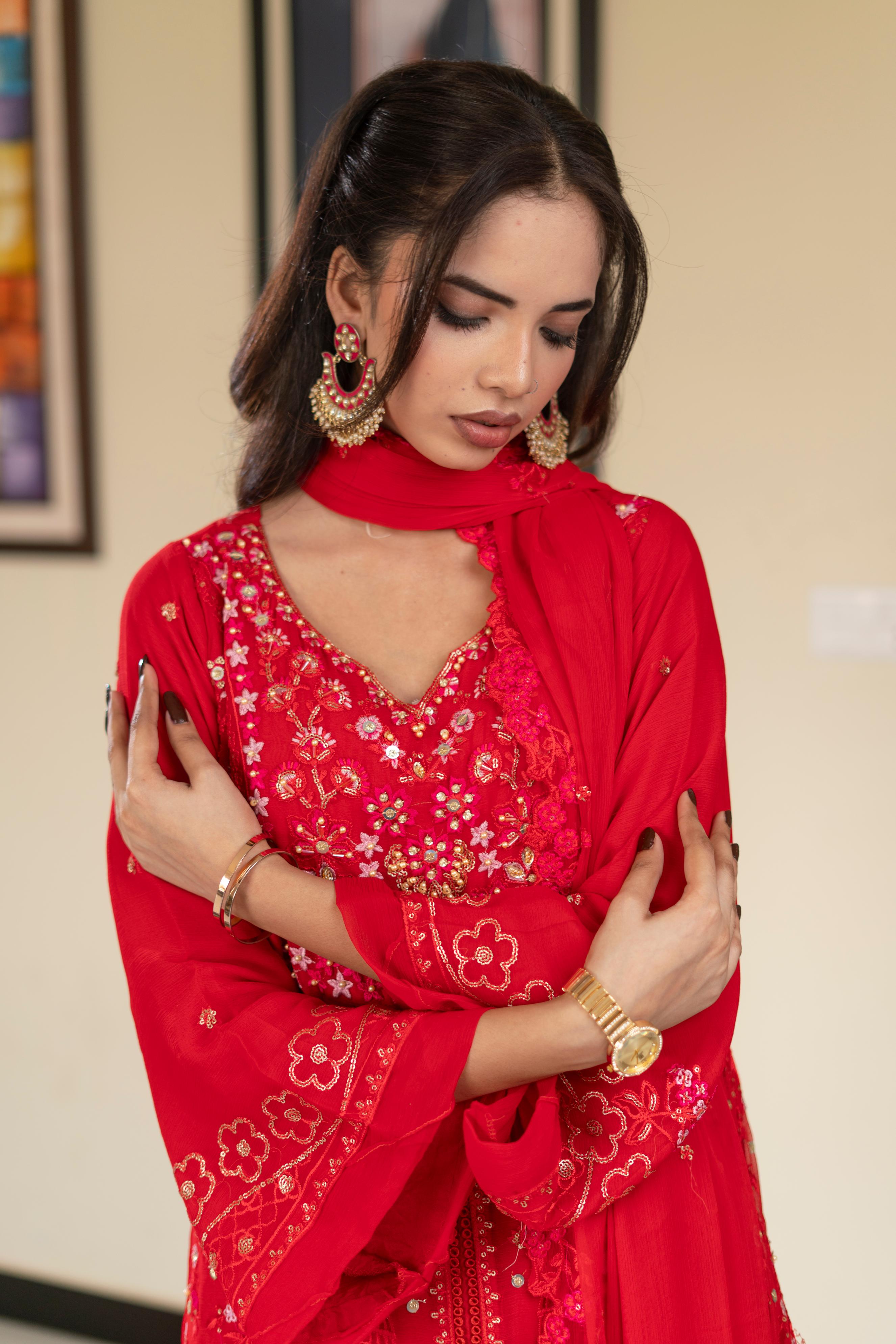 Pastel Riwaayat – Crimson Red | 3 Piece Stitched Chiffon Suit