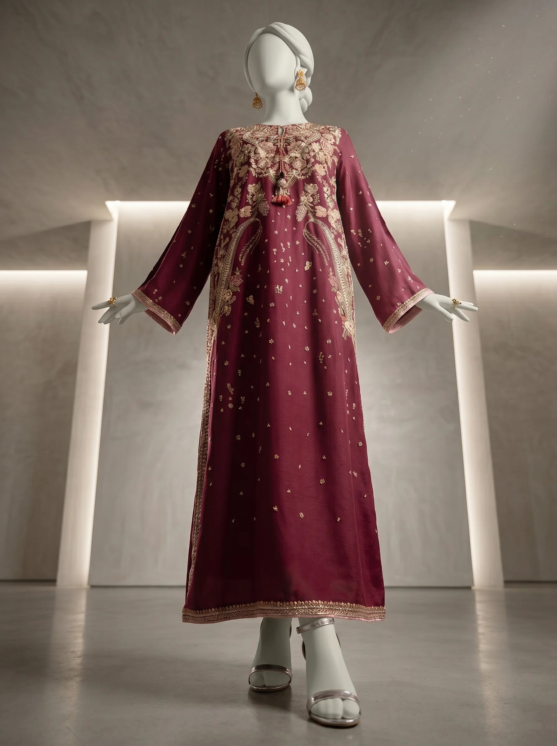 Zariah Magenta Embroidered Kaftan – 2Pcs Luxury Modest Wear