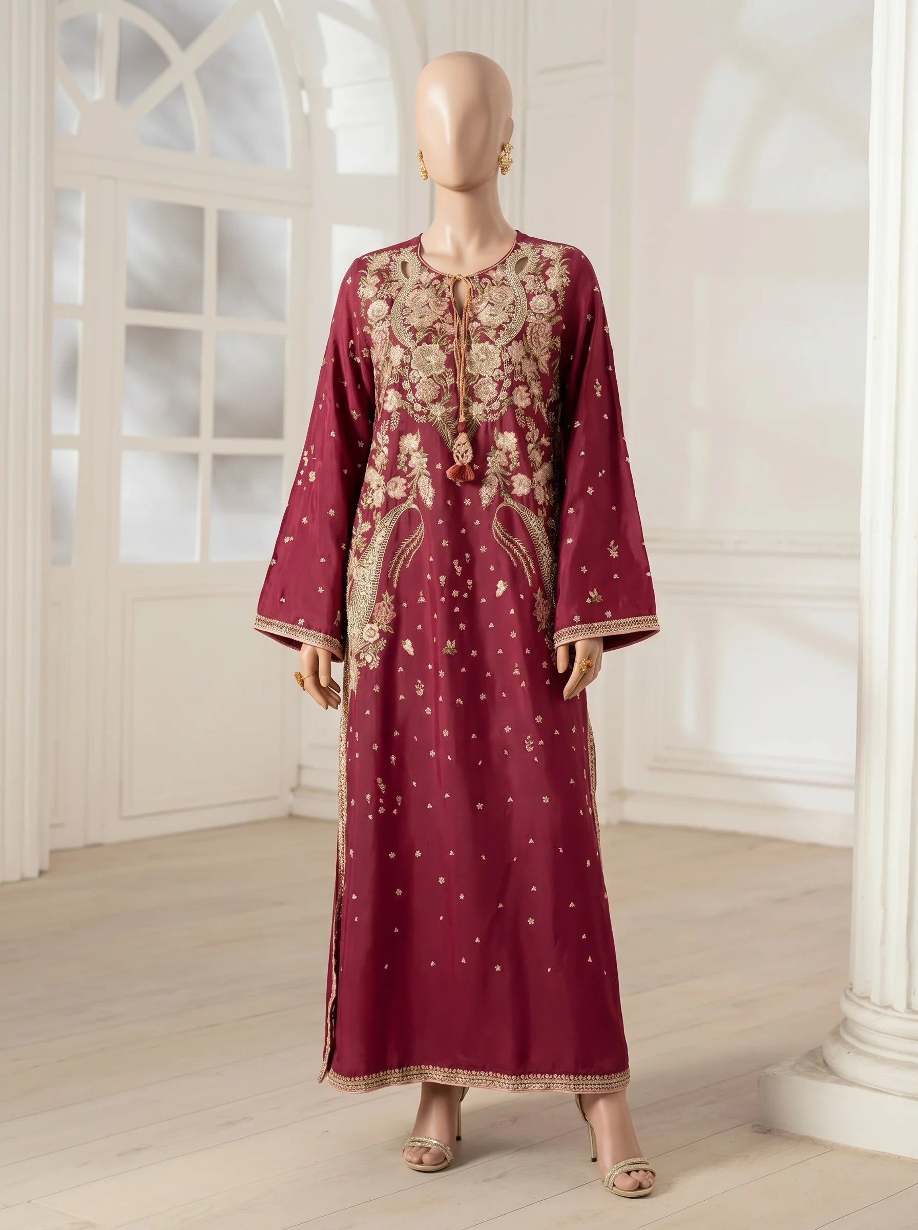 Zariah Magenta Embroidered Kaftan – 2Pcs Luxury Modest Wear
