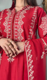 RED ORNATE – 3PC COTTON EMBROIDERED SUIT
