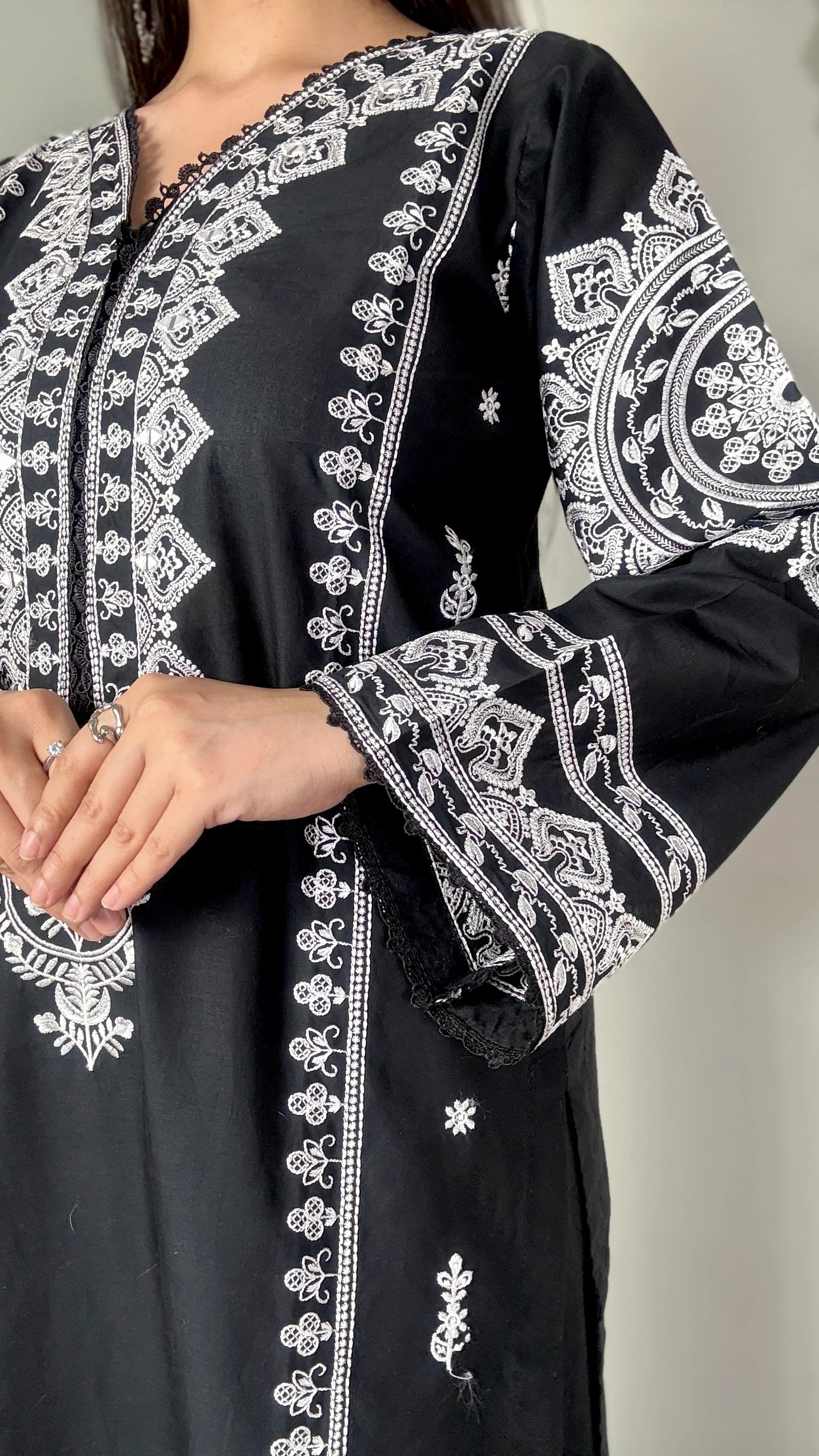 Black Ornate 3PC Cotton Embroidered Suit – Luxury Summer Pret