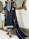 Black Ornate 3PC Cotton Embroidered Suit – Luxury Summer Pret