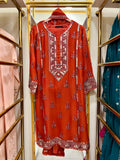 Chiffon 3 pcs Suit eid edits rust