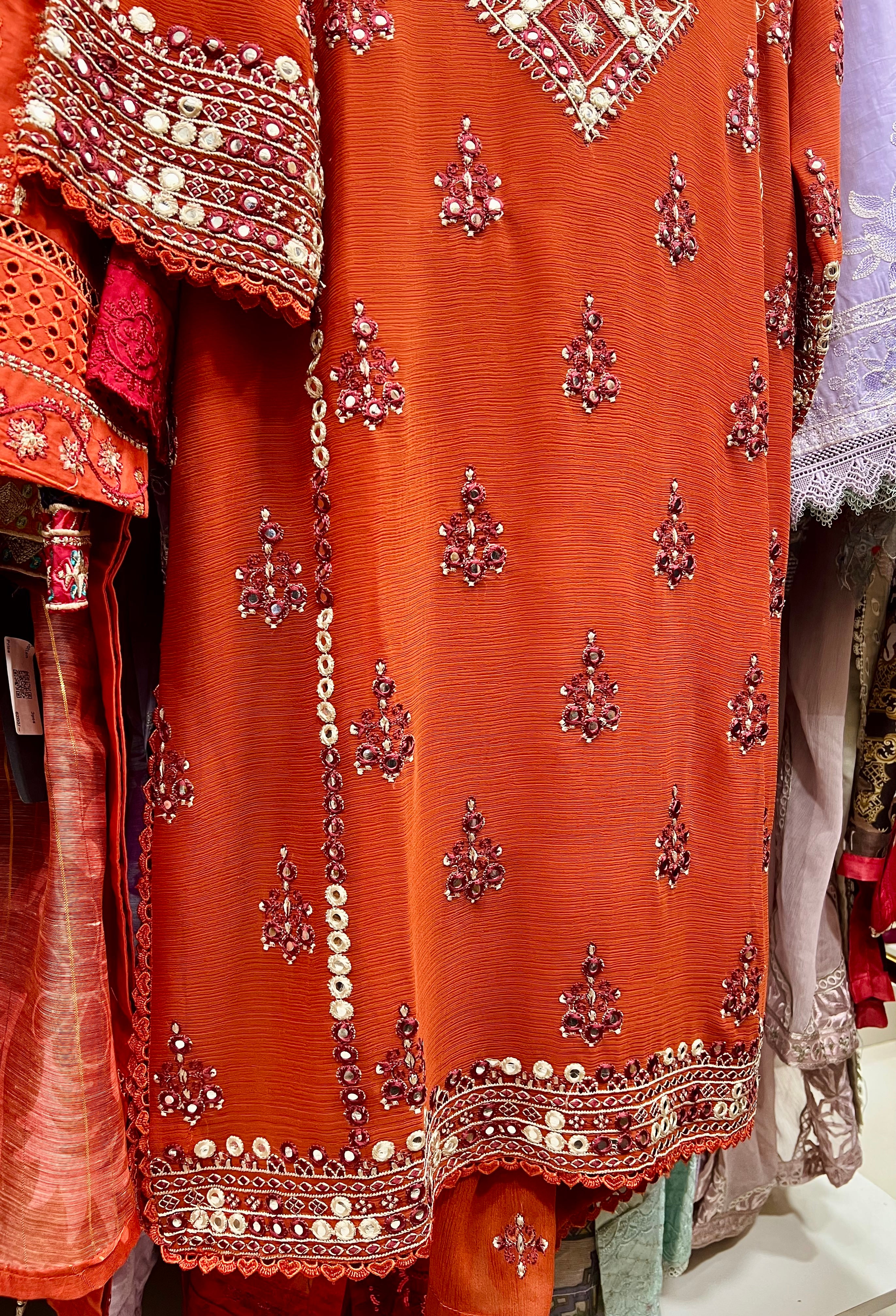 Chiffon 3 pcs Suit eid edits rust