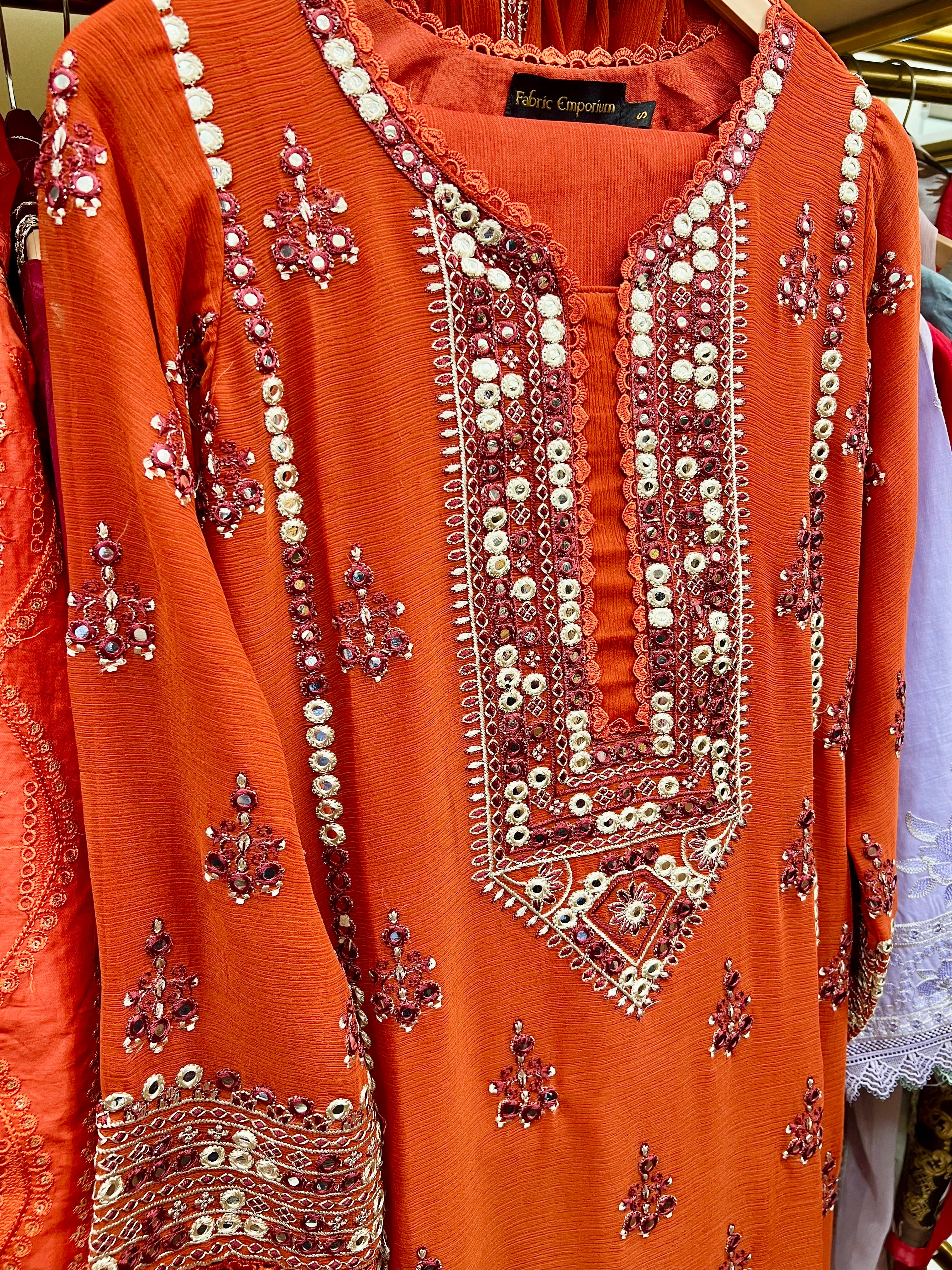 Chiffon 3 pcs Suit eid edits rust