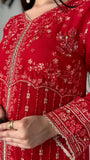 Aura Luxe Red Chiffon 3-Piece Suit – Sequins Embroidered Formal Wear