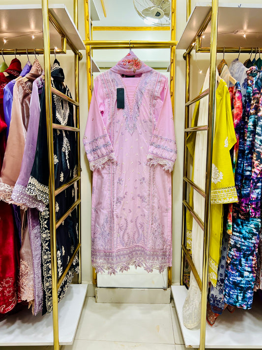 Lavender Éclat – Embroidered Cotton 3 Piece Suit