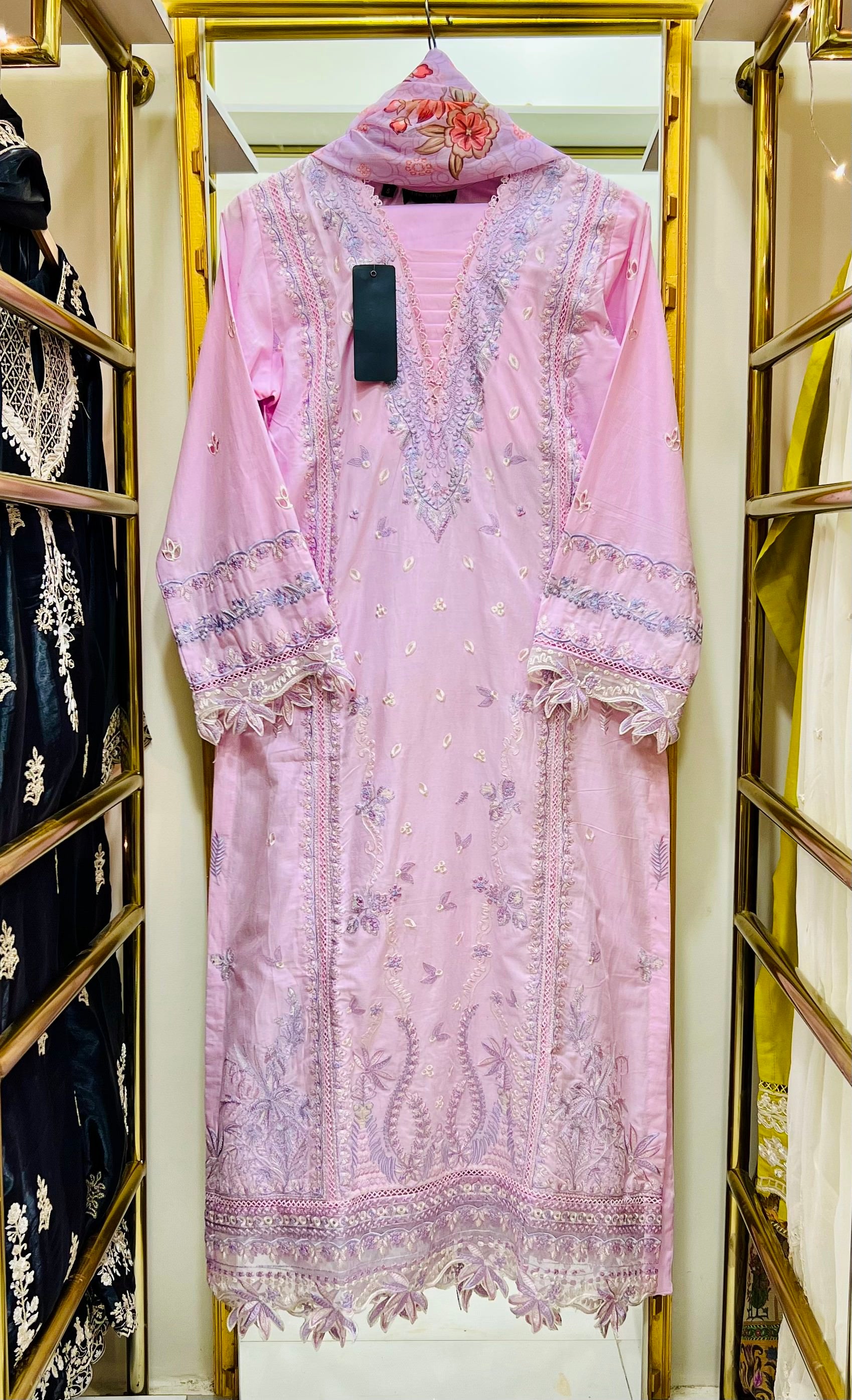Lavender Éclat – Embroidered Cotton 3 Piece Suit