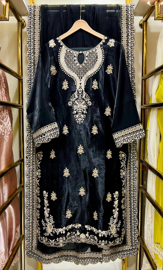 FENPS-11  Lava Siik Embroided 3pcs Suit