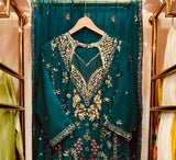 Luxury Emerald Green Embroidered Formal Gown with Dupatta – Festive Wedding Wear
