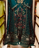 Luxury Emerald Green Embroidered Formal Gown with Dupatta – Festive Wedding Wear
