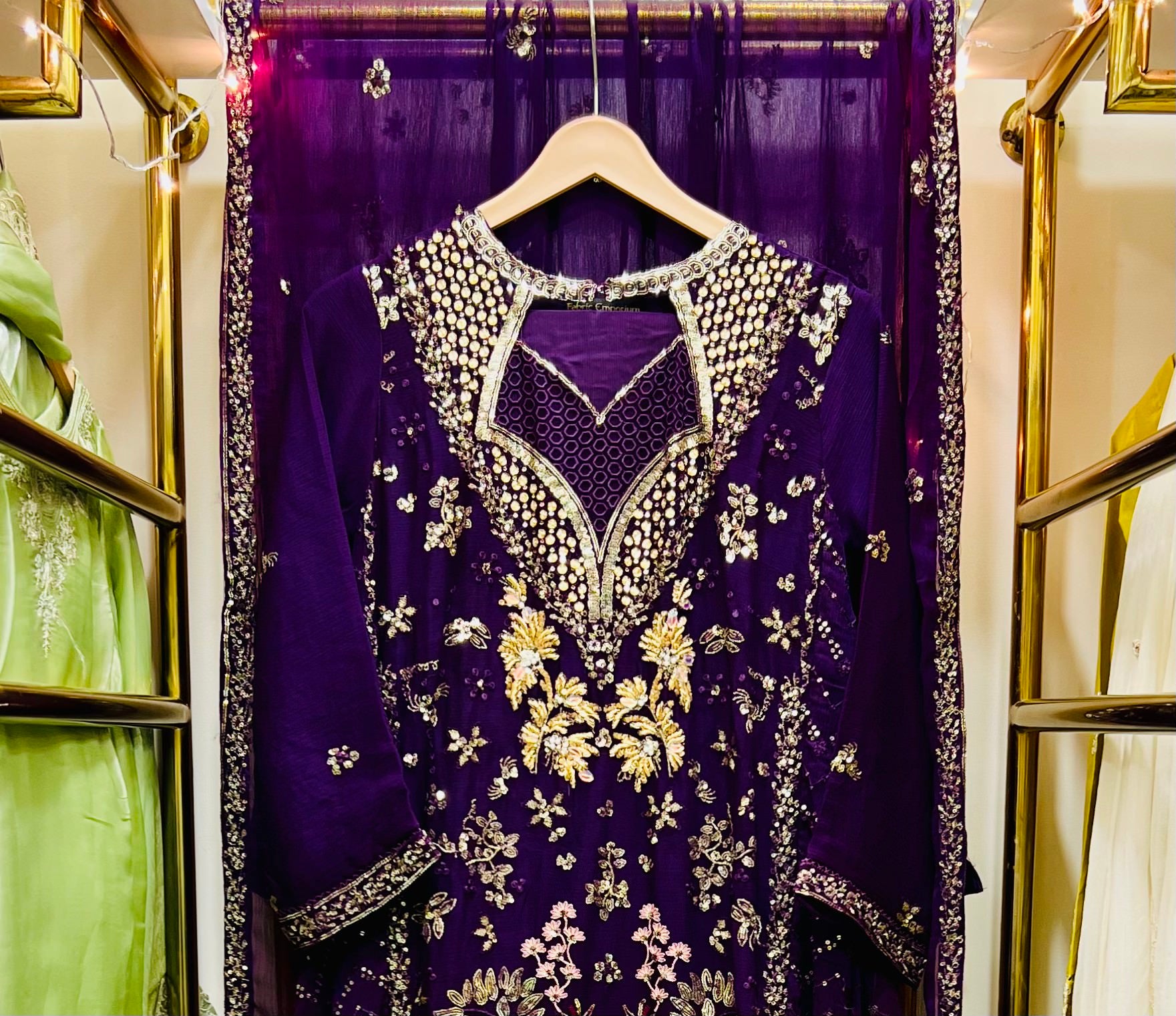 Luxury Purple Embroidered Formal Gown with Dupatta – Festive Wedding Wear