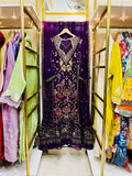 Luxury Purple Embroidered Formal Gown with Dupatta – Festive Wedding Wear