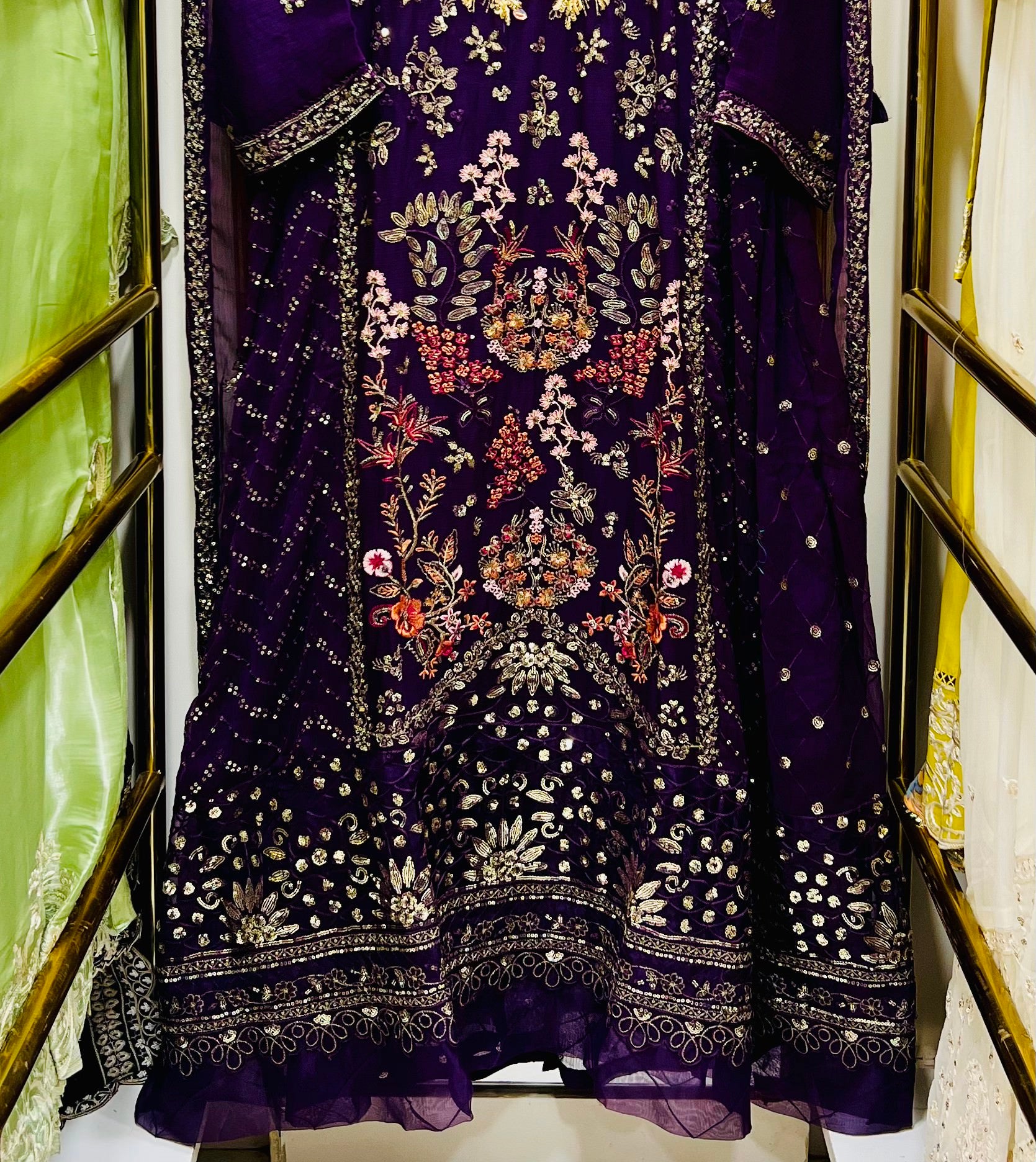 Luxury Purple Embroidered Formal Gown with Dupatta – Festive Wedding Wear