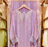 Lavender Luxe Embroidered Chiffon 3-Piece Stitched Suit – Formal Eid & Festive Wear