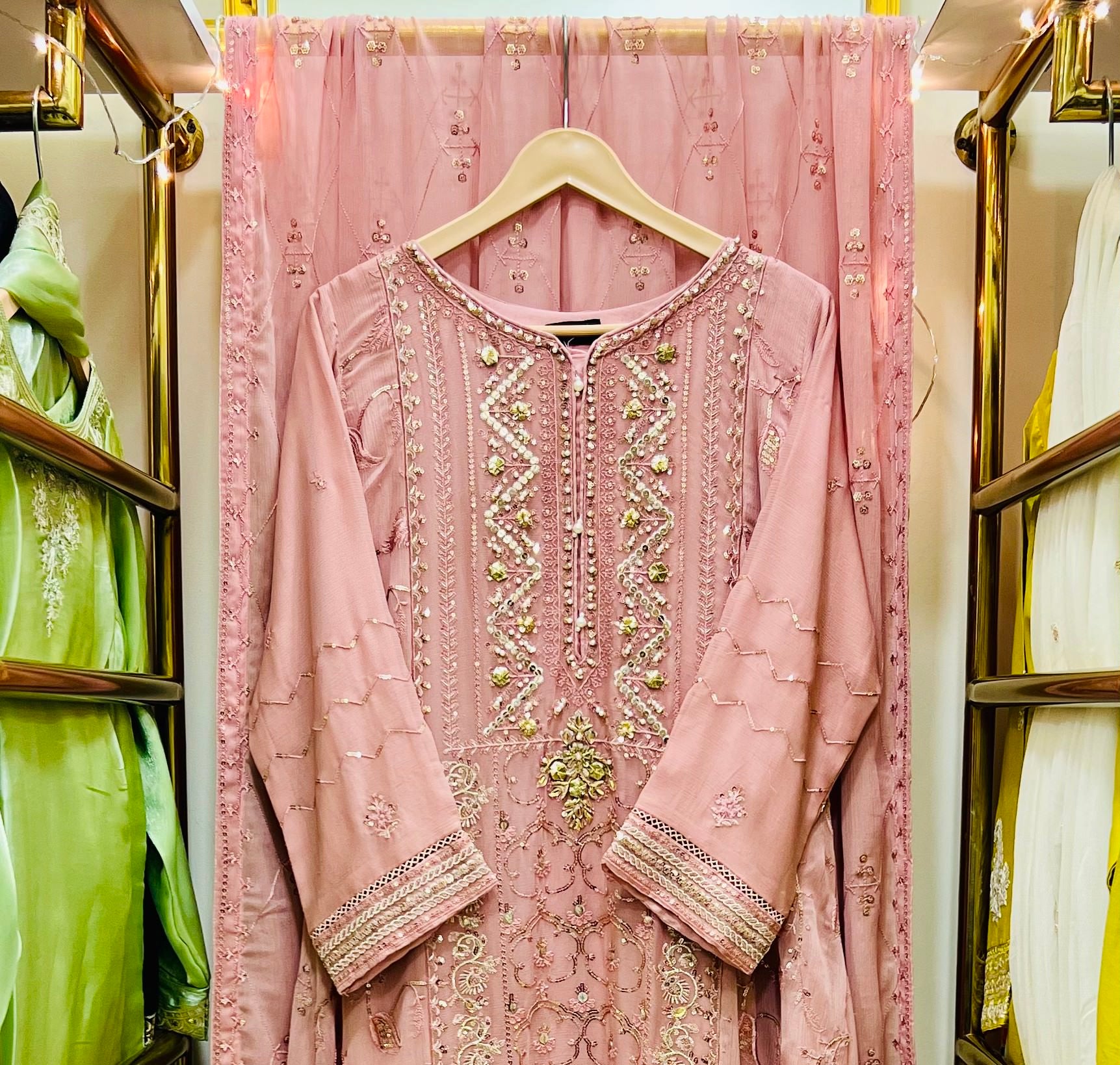 Peach Zarri & Sequin Embroidered Formal Gown – Luxury Wedding & Eid Wear