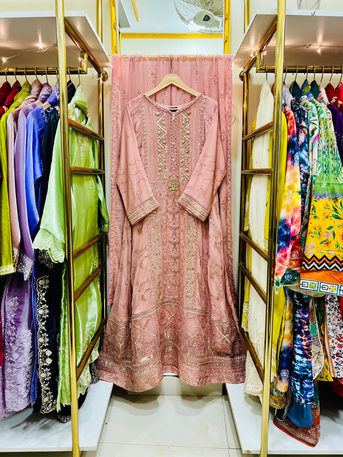 Peach Zarri & Sequin Embroidered Formal Gown – Luxury Wedding & Eid Wear