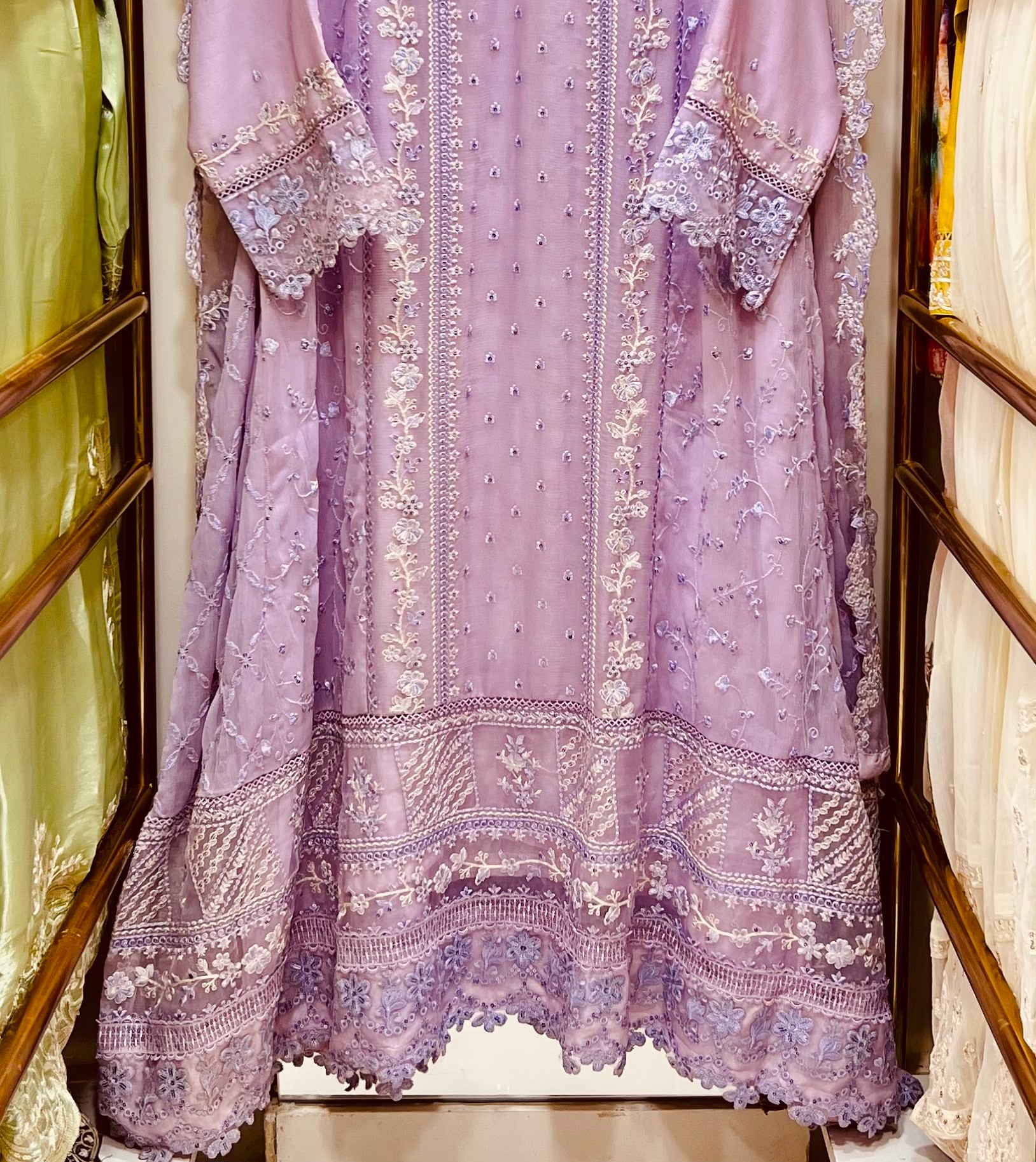 Lavender Luxe Embroidered Chiffon 3-Piece Stitched Suit – Formal Eid & Festive Wear