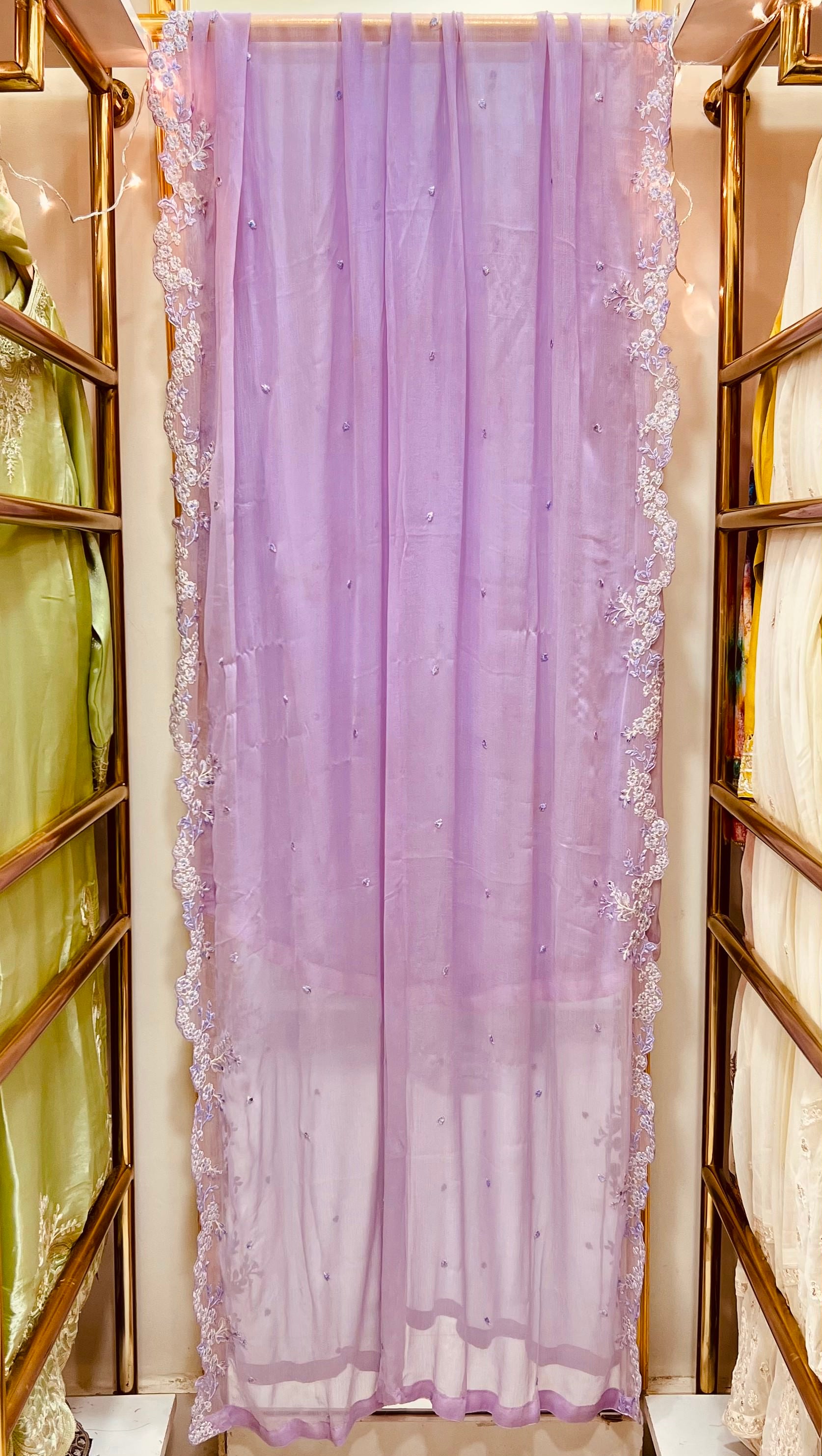 Lavender Luxe Embroidered Chiffon 3-Piece Stitched Suit – Formal Eid & Festive Wear