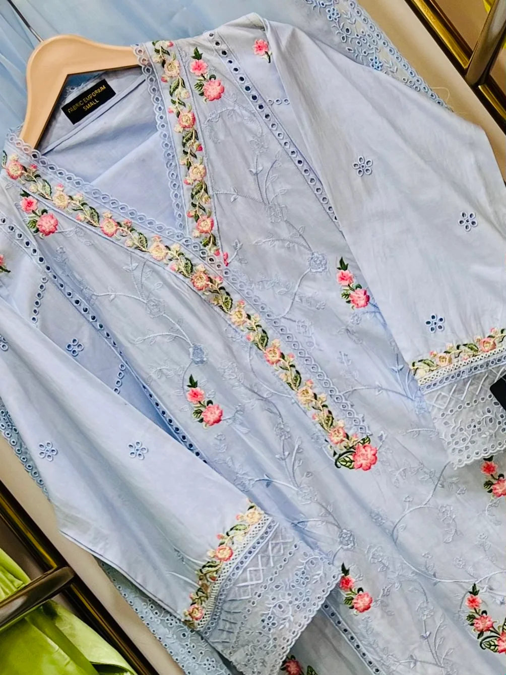 Azure Élise – Embroidered Cotton 3 Piece Suit with Chiffon Dupatta
