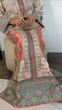 Ivory & Coral Embroidered Viscose Kaftan (2Pc)