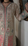 Ivory & Coral Embroidered Viscose Kaftan (2Pc)